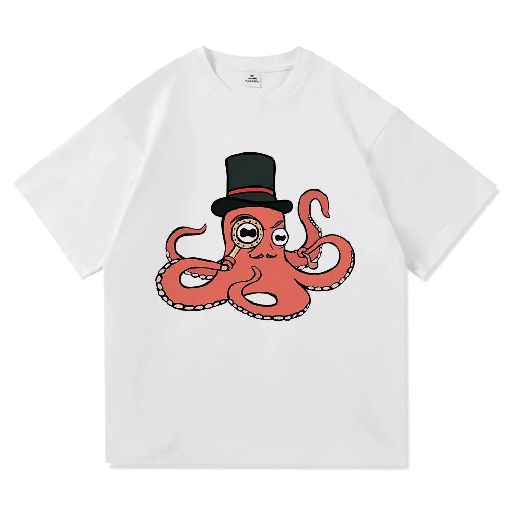 Oktopus mit Mütze T-Shirt Japanischer Stil Lustige Herren Kinder Kleidung Harajuku Kleidung Vintage Hochwertige Oberteile Baumwoll-T-Shirts
