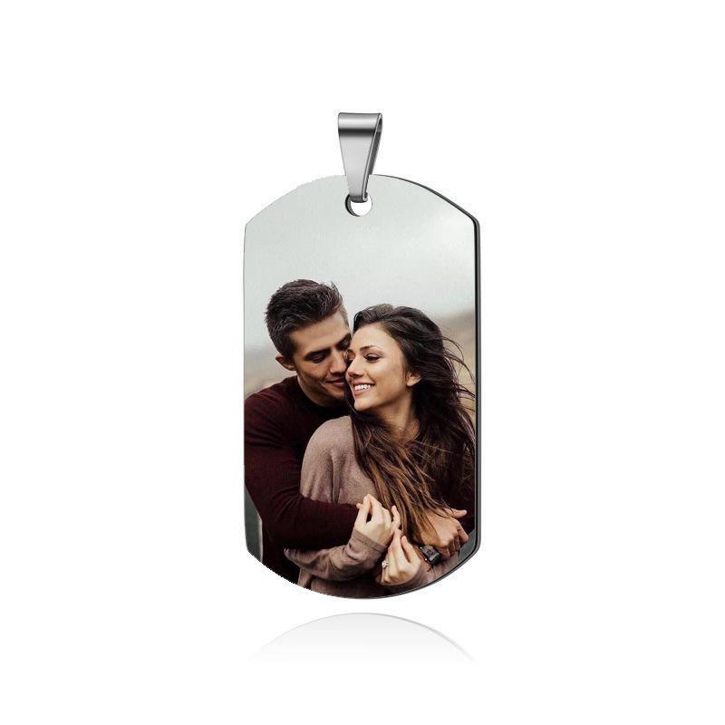 Personalized Stainless Steel Military Tag Photo Necklace with Laser Engraving for Couples