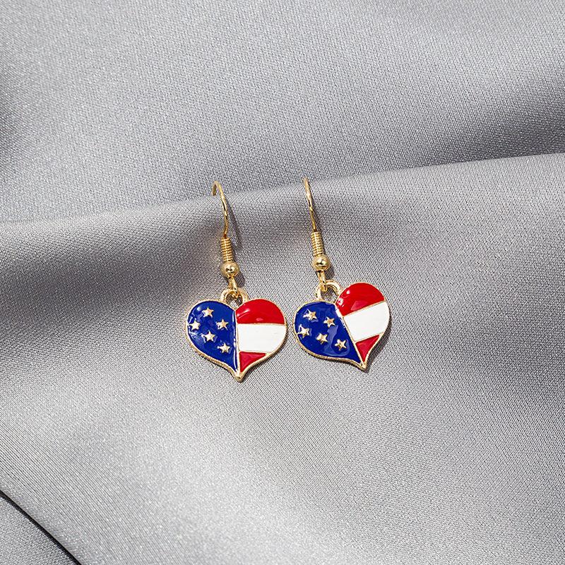 Trendy Geometric American Flag Drip Oil Earrings for Women - Independence Day Ear Cuffs