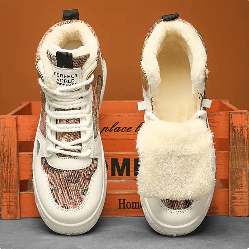 Fashion Mixed Color Lace-up Men's Shoes Comfortable Plus Velvet Warm Sneakers Lightweight Cold-proof Outdoor Male Casual Shoes