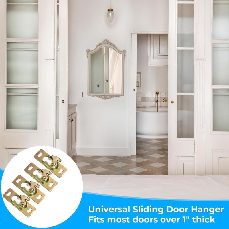 Pack Of 4 Heavy Duty Metal Sliding Door Hanger Plates with Universal Fit Door Hanger Brackets set for Secure Mounting