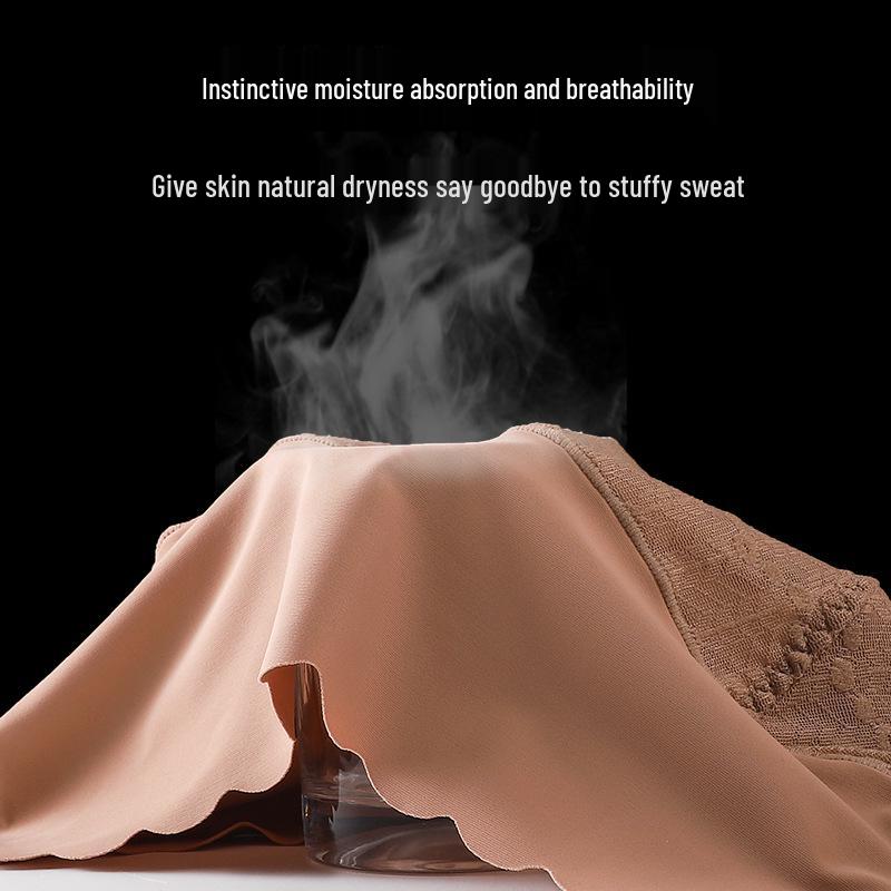 Popular Seamless High-Waisted Light Lace Tummy Control Silk Panties for Women