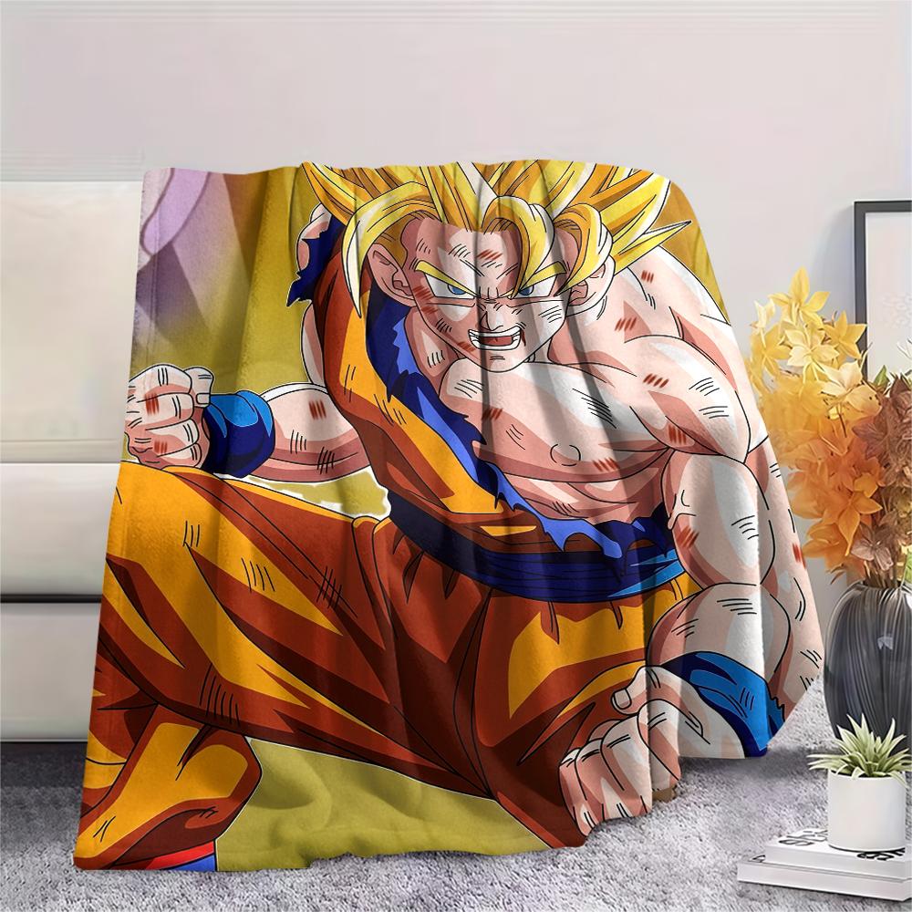 Goku Dragon Ball Cartoon Pattern Flannel Blanket, High Quality Comfortable for All Seasons, Home Decor, Warmth and Comfort, Perfect for Gifts.