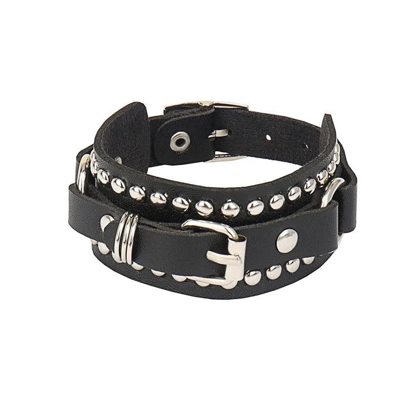 PU Leather Bracelet Punk Goth Studded Spike Rivet Buckle Wristband Cuff Bangle Black Gothic Steampunk for Men Women Unisex 80s
