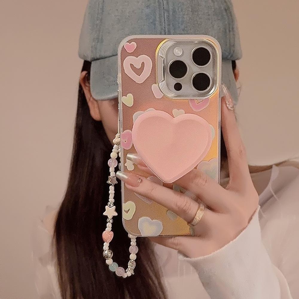 Laser Color Love Stand Suitable for Apple 16pro Max Mobile Phone Case IPhone 15 Chain 11 Hard 13