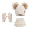 Children's hats Outdoor warm three-piece set Boys and girls fleece ear protector pullover hat Cute hairball knitted wool hat