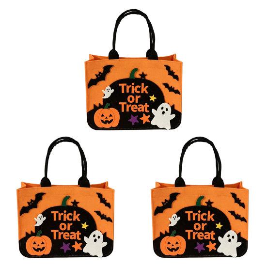 Ghost And Bat Candy Bag Halloween Trick or Treat Bag, Felt Goodie with Pumpkin Patches, Tote Large for Kids, Party Favor, Haunted House Decor Stiff
