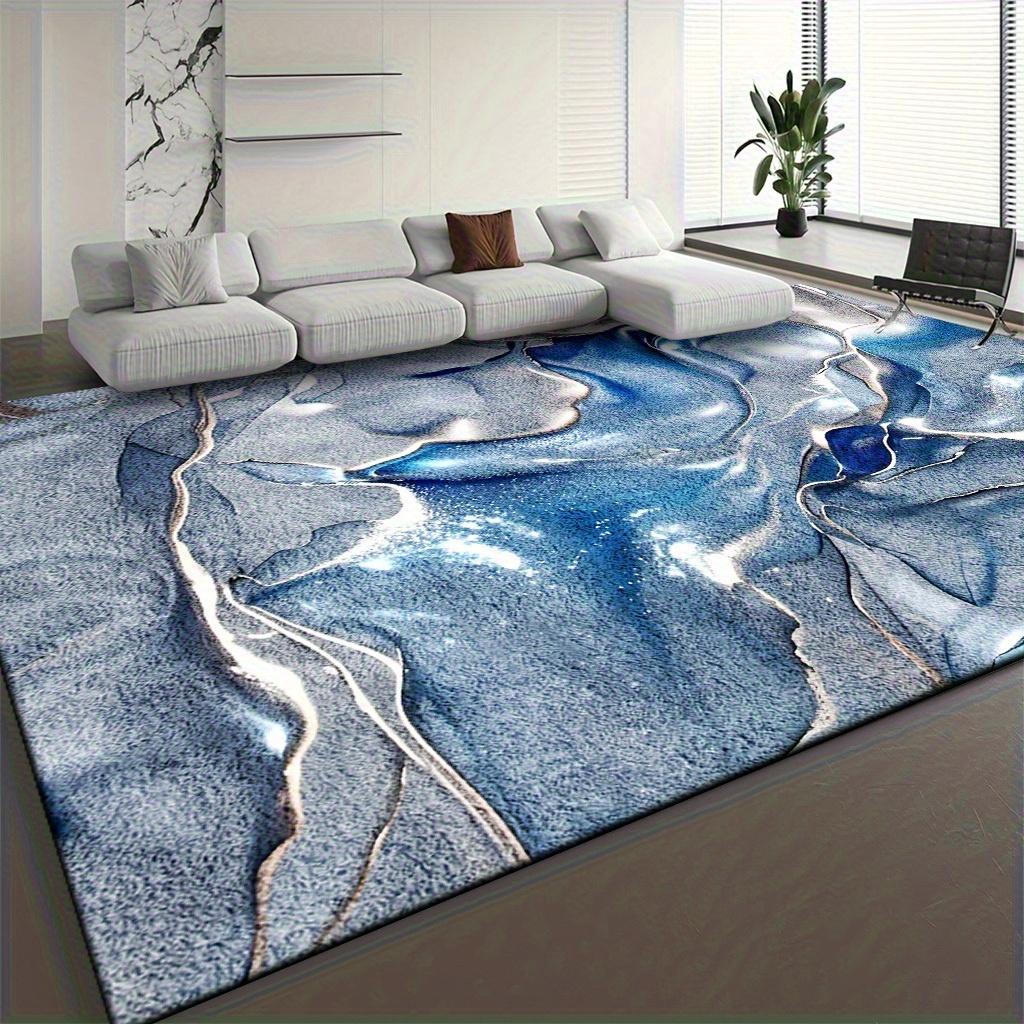 Soft Thick Floor Mat Silvery Gray Flowing Liquid Pattern Machine Washable Non Slip Comfortable Polyester Bedroom Living Room