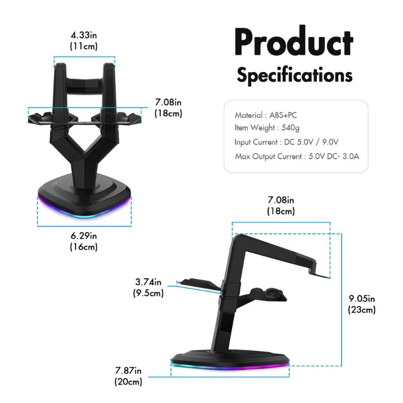 Charging Dock Station for Quest2 / 3 Charger Bracket Base VR Glasses Display Stand Headset Display + Led Lamp