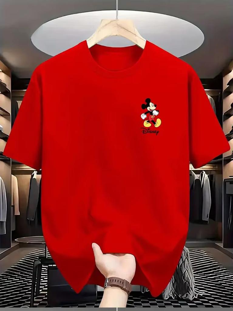 Red Mickey Mouse Series Tshirt Oversized Mens Casual Cotton Womens Couple Top Tshirt Vacation Neutral Short Sleeved Shirt