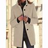 Womens Vintage Solid Color Button-Up Stand Collar Wool Blend Coat Winter 2026