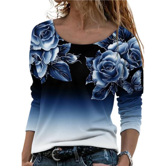 Women Shirt Floral Print Gradient Color All Match Spring Blouse for Daily Wear