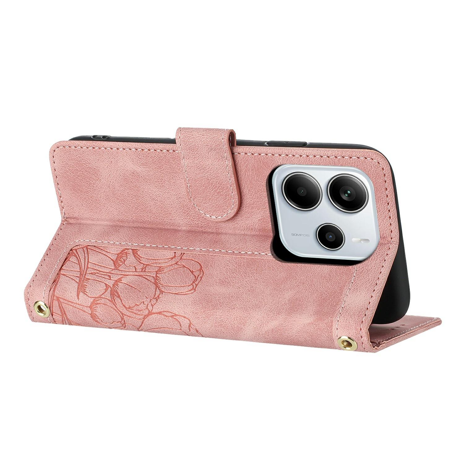 

For Xiaomi Redmi Note 14 4G (164.84mm) Case Tulip Leather Phone Cover with 5 Card Slots Wallet Black