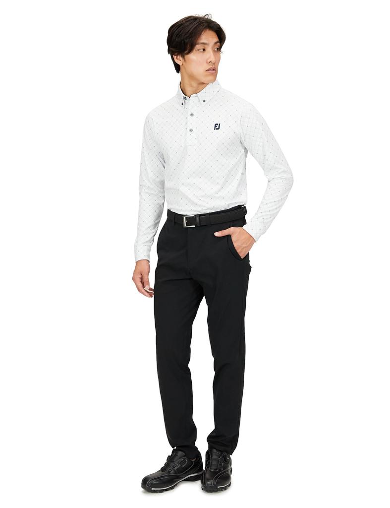 FootJoy Modern Classic FJ Argyle Heat-Retaining Long-Sleeve Button-Down Shirt, Men's, White, Size M (FJ-F23-S10)