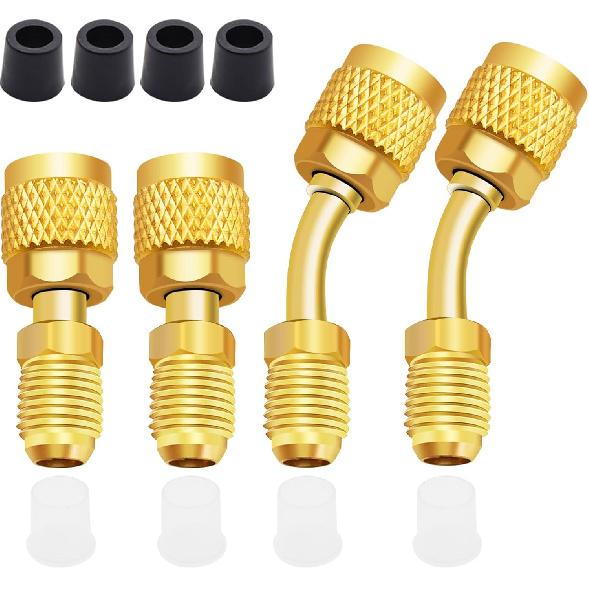 R410A Mini Split Adapter, 5/16  Female to 1/4  Male Flare, R410a Adapter for Mini Split System, 2 Straight and 2 Angled Adapters for Air Conditioner 12pcs
