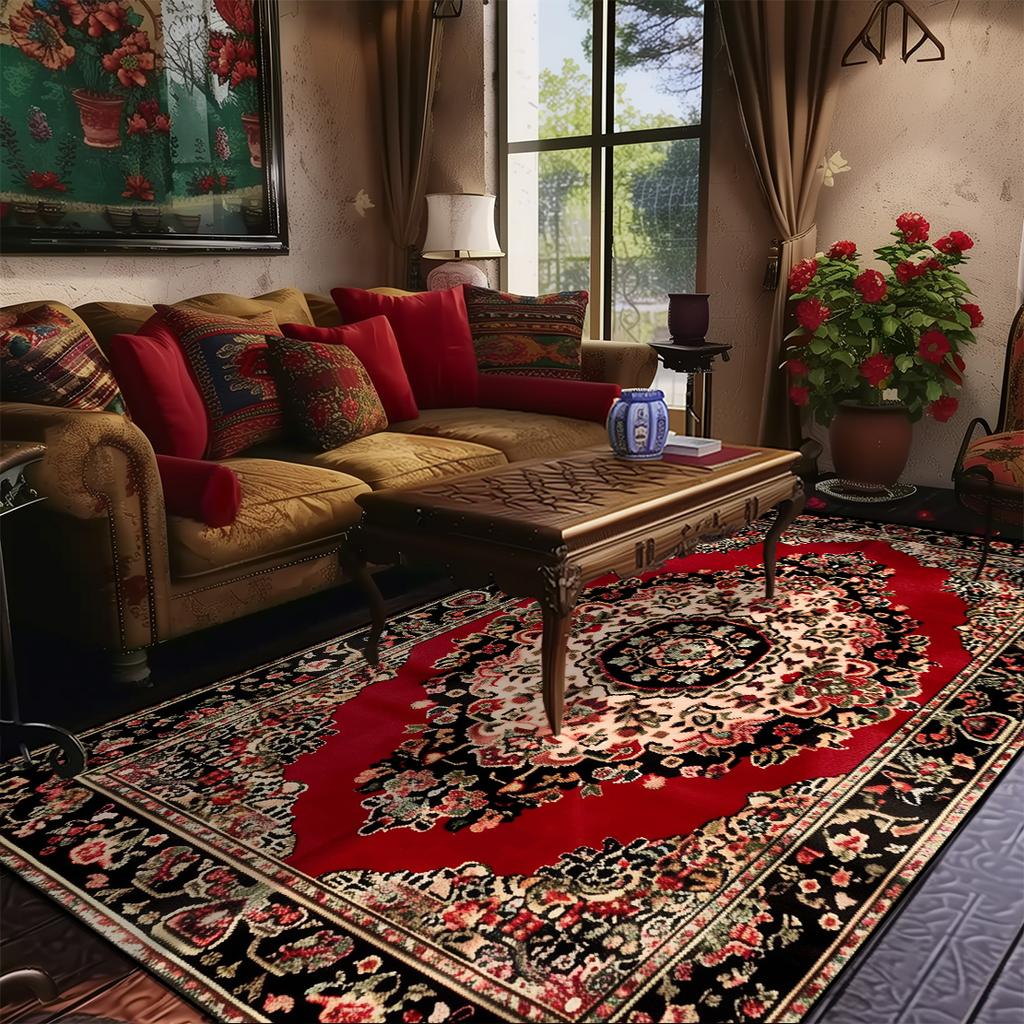 Living Room Retro Persian Style Carpet Home Decoration Lounge Coffee Table Rugs Soft Bedroom Non-slip Bedside Floor Mat Washable