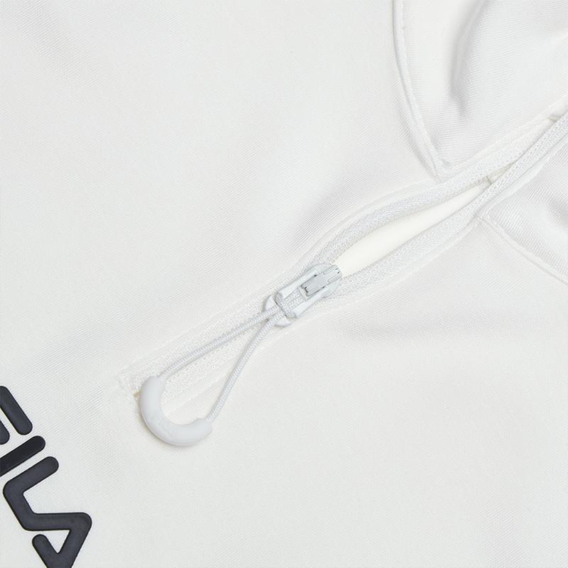 Fila Fitted Short Zip Neck Knit Long Sleeve T-Shirt Women Tops Cloud-Mushroom-White F11W519210FWT