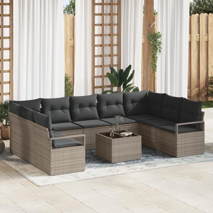 Ensemble de Canapé de Jardin 9 Pièces avec Coussins Rattan Poly Noir, Canapé de Jardin 2 Places avec Rangement &amp; Coussins 3355218