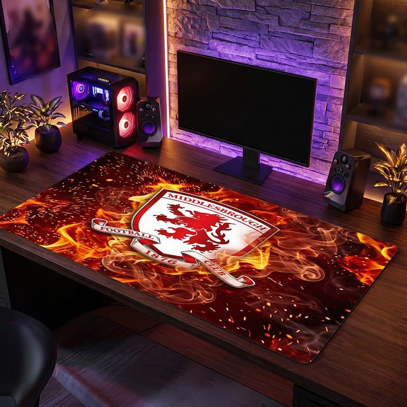 Middlesbrough FC Theme Pattern Mouse Pad, Soccer Logo Design XXL Gaming Desk Mat Non-Slip Computer Mouse Pad
