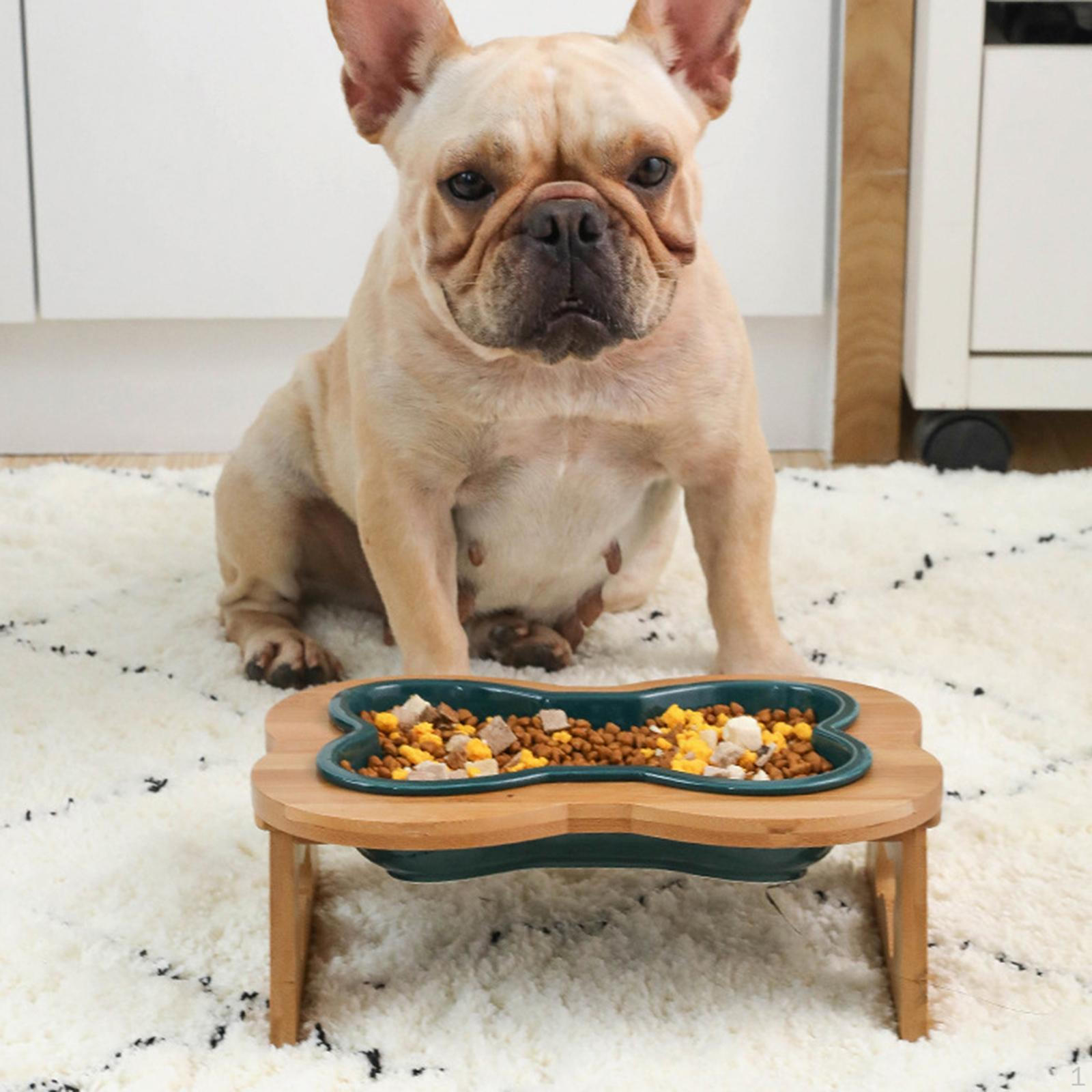 

Shape Pets Dogs Bowls Wooden Rack for Medium Dog and Large Pet Supplies Dishes Food Feeding Greenish