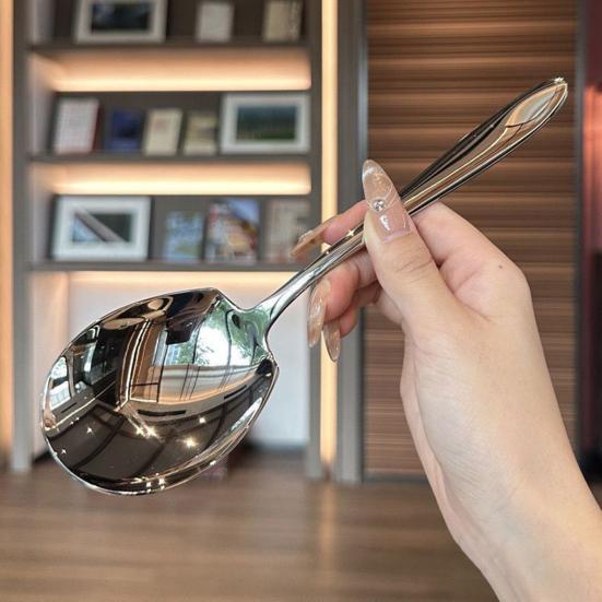 Large Stainless Steel Serving Spoon, Heavy Duty Soup Spoon for Family, Extra Long Handle Sharing Spoon for Buffet Banquet