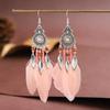 Bohemian Ethnic Feather Drop Earrings For Women Elegant Wood Beads Leaf Long Tassels Dangle Earring Girls Fashion Party Jewelry