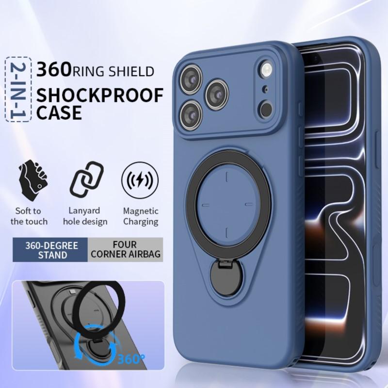 

2 IN 1 360 Ring Stand Holder For Magsafe Wireless Charge Kickstand Case For iPhone Air 17 16 Pro Max Plus Matte Armor Cover For iPhone 17 тёмно-синий