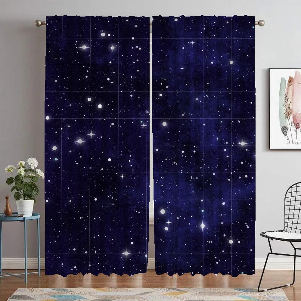 Livingroom Space Home Interior Draperies 2 Panels Covers Sheer for Bedroom Window Drapery for Starry Sky Divider Cooking Room Draperies ideal