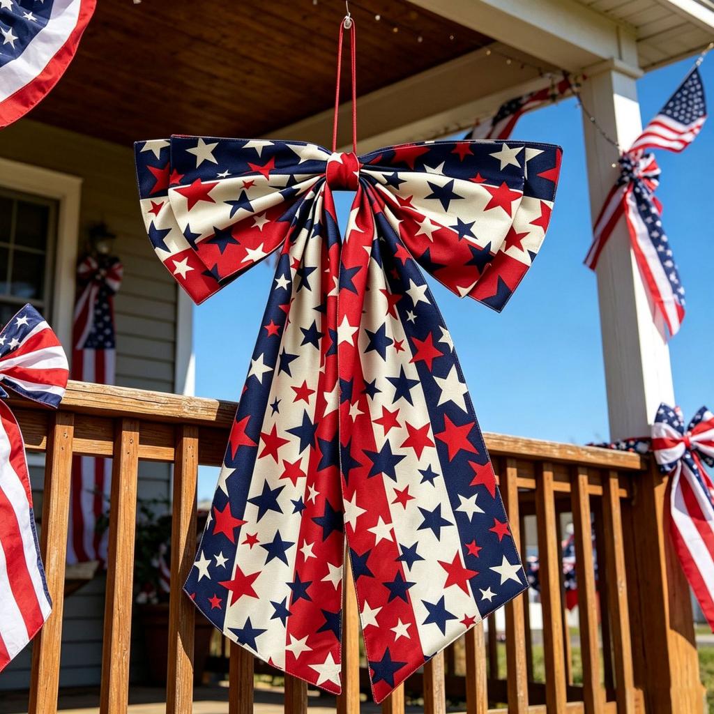 Doppelseitige dekorative Jute-Schleife mit Aufdruck für die 250-Jahr-Feier der USA Sternenmuster 90x60cm Festivaldekoration