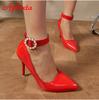 Fashion Aphixta Luxury Pearl Metal Belt Buckle 10cm Stiletto Heels Pumps Women Banquet Shoes Strap Pimp Pointed Toe Size 35-50