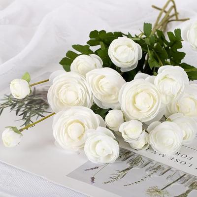 2Pcs Silk Flowers Artificial Ranunculus Flower Persian Buttercup for Home Wedding Decoration Floral Creation Flower Arrangement DIY Project