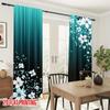 2PC Teal Black Floral Gradient Sheer Curtains - Sleek Modern Floral Print Window Drapes for Bedroom Living Room Decor