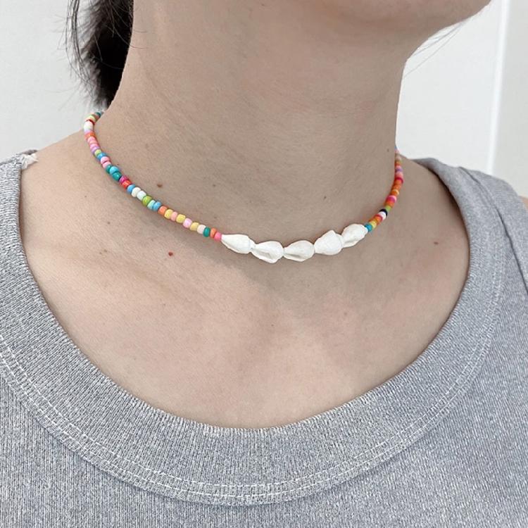 Fashion Shell Necklace with Beads Dopamine Natural Bead Necklace for Women