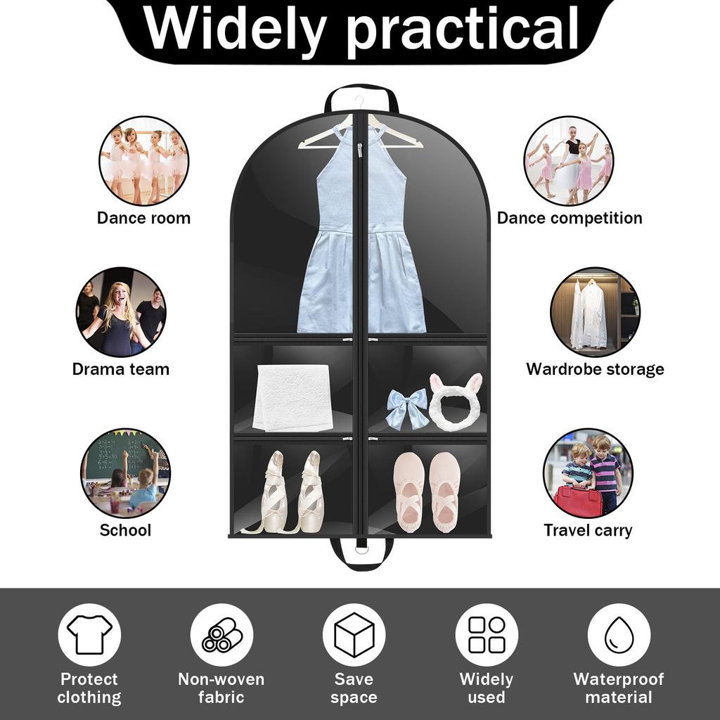 5Pcs Clear Kids Garment Dust Proof Bags for Suits Dresses Foldable Zipper Closure Dance Costume Bags With Multi Zippered Pockets