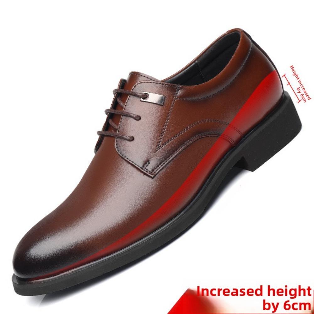 Mens Leather Shoes Formal Business Oxford Shoes with Hidden Height Increase Breathable Hollow Design Wedding Groom Shoes