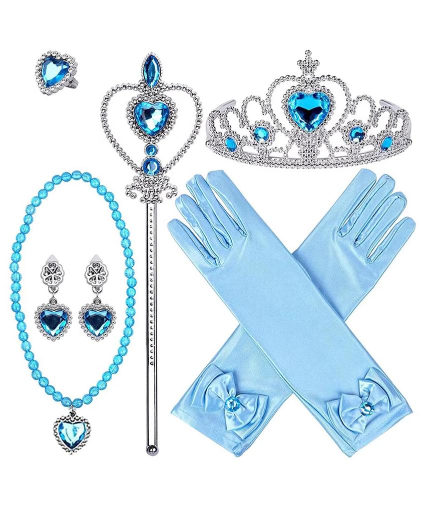 DFsucces 6-Piece Princess Accessory Set for Girls, Cosplay Ornaments, Toys, Kids' Tiara, Magic Wand, Ring, Gloves, Necklace, Earrings, Wig, Hair