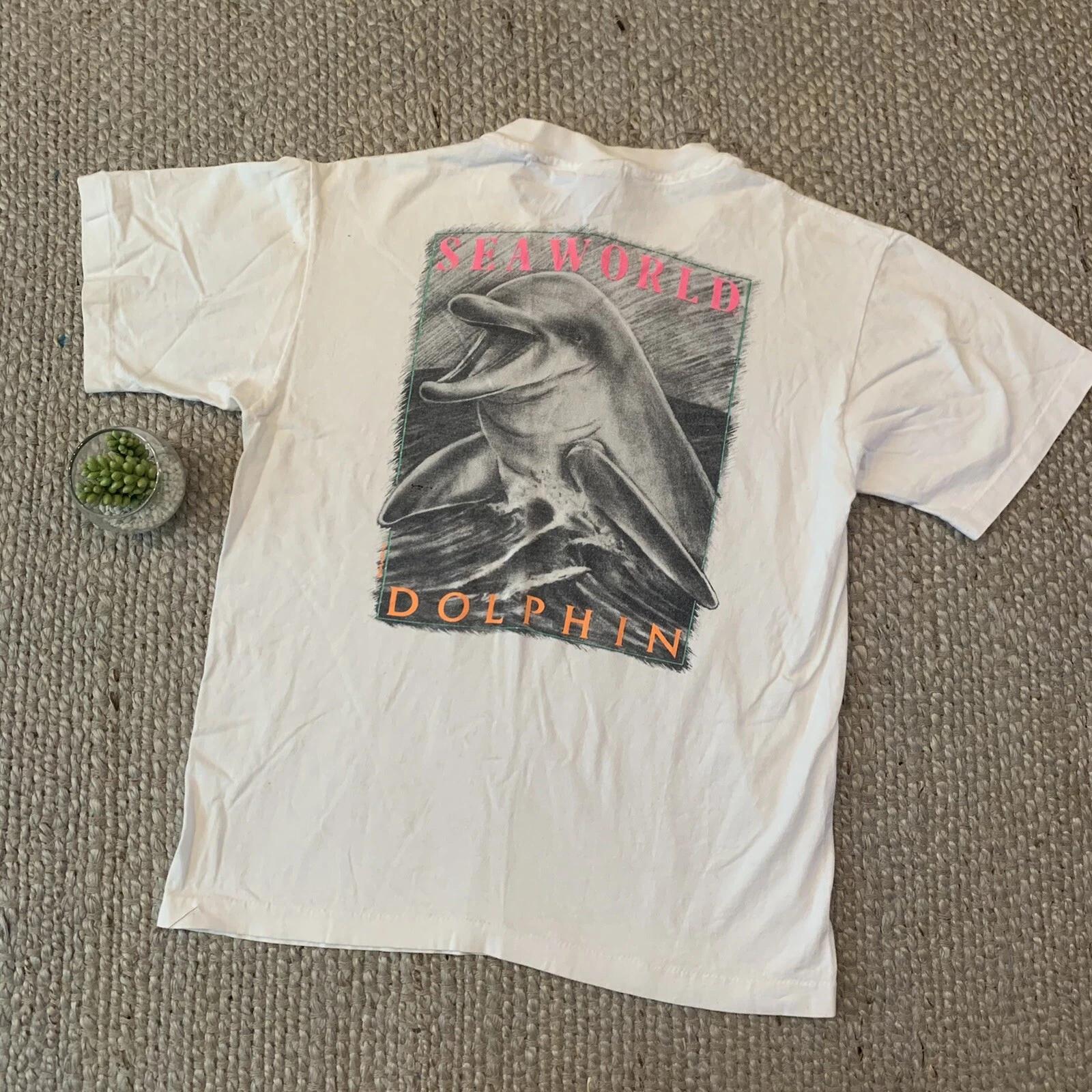 VTG Seaworld Florida Dolphin Graphic T-Shirt 90s Womens Medium Sea World Neon 4XL