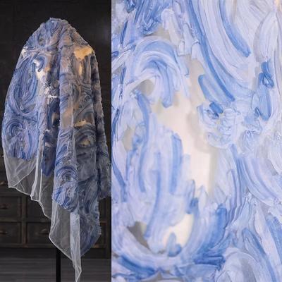 3D Textured Jacquard Mesh Fabric Creative Embroidery Han-style Dress Material for DIY Sewing & Designer Apparel