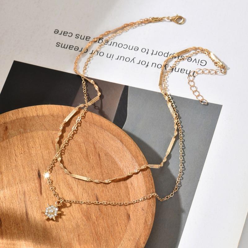 Niche necklaces, jewelry women's multi-layer stacked personalized sunflower octagram collarbone chain