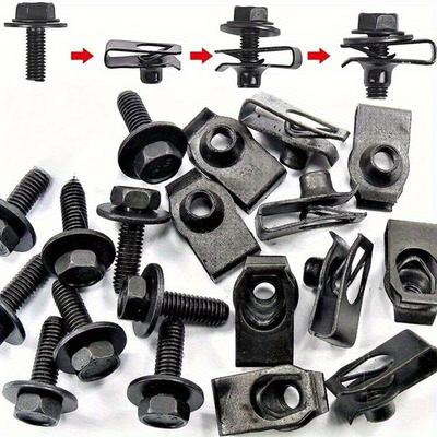 20Pcs Engine Cover Undertray Splash Shield Guard Bumper Fender Liner Retainer Fastener Car Body Bolts & U-nut Clips Rivet Screws.