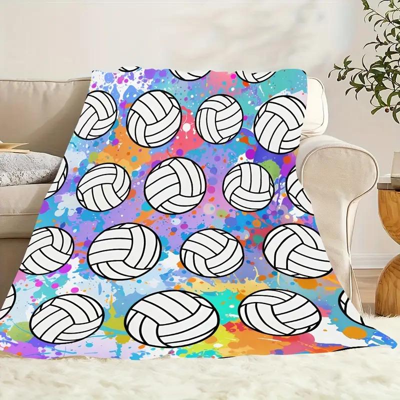 Volleyball Cartoon Print Flannel Blanket - Cozy and Warm, Great for Bed, Travel, Sofa, Camping and Office Decoration, Christmas