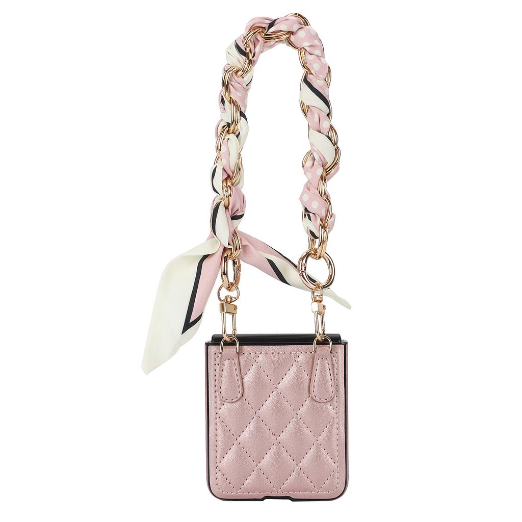 Applicable to Samsung Z Flip6 mobile phone case Flip4 small fragrant wind rhombus silk scarf diagonal span portable rope pocket 2
