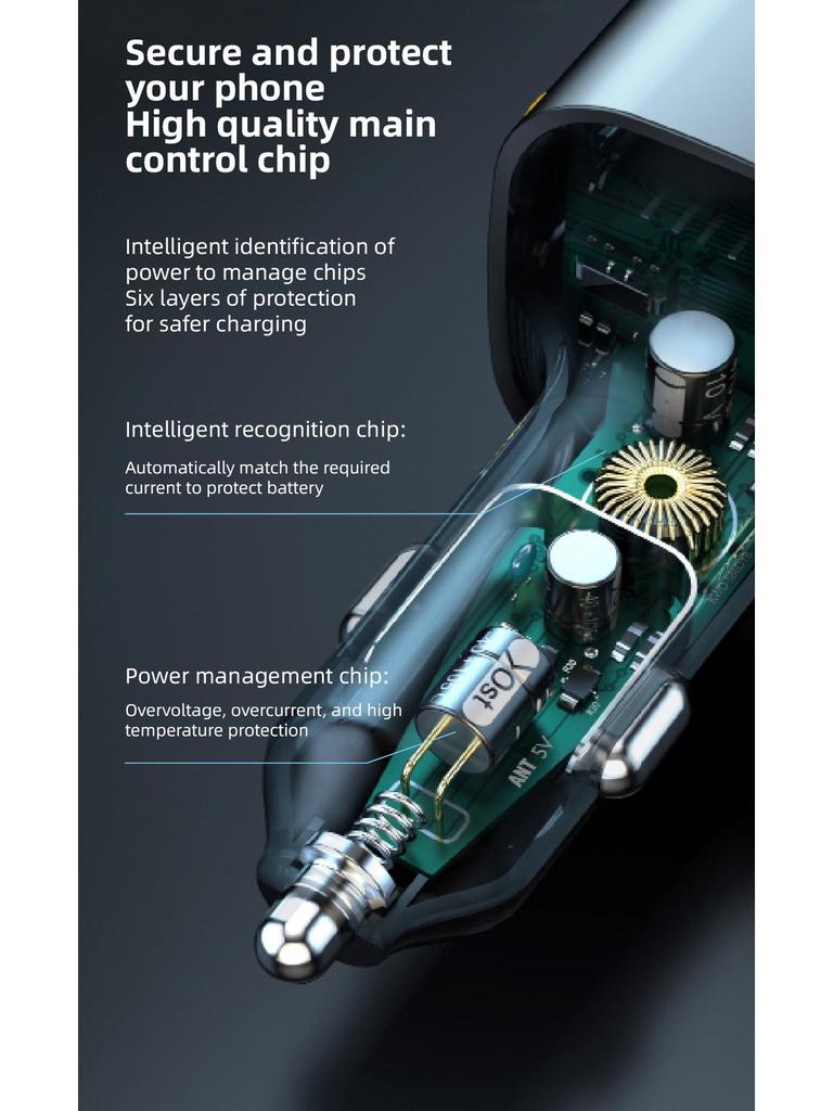 Přeshraniční 66W Super Rychlá USB Nabíječka do Auta s Víceotvorovým Zacvakávacím Designem pro Zadní Sedadlo