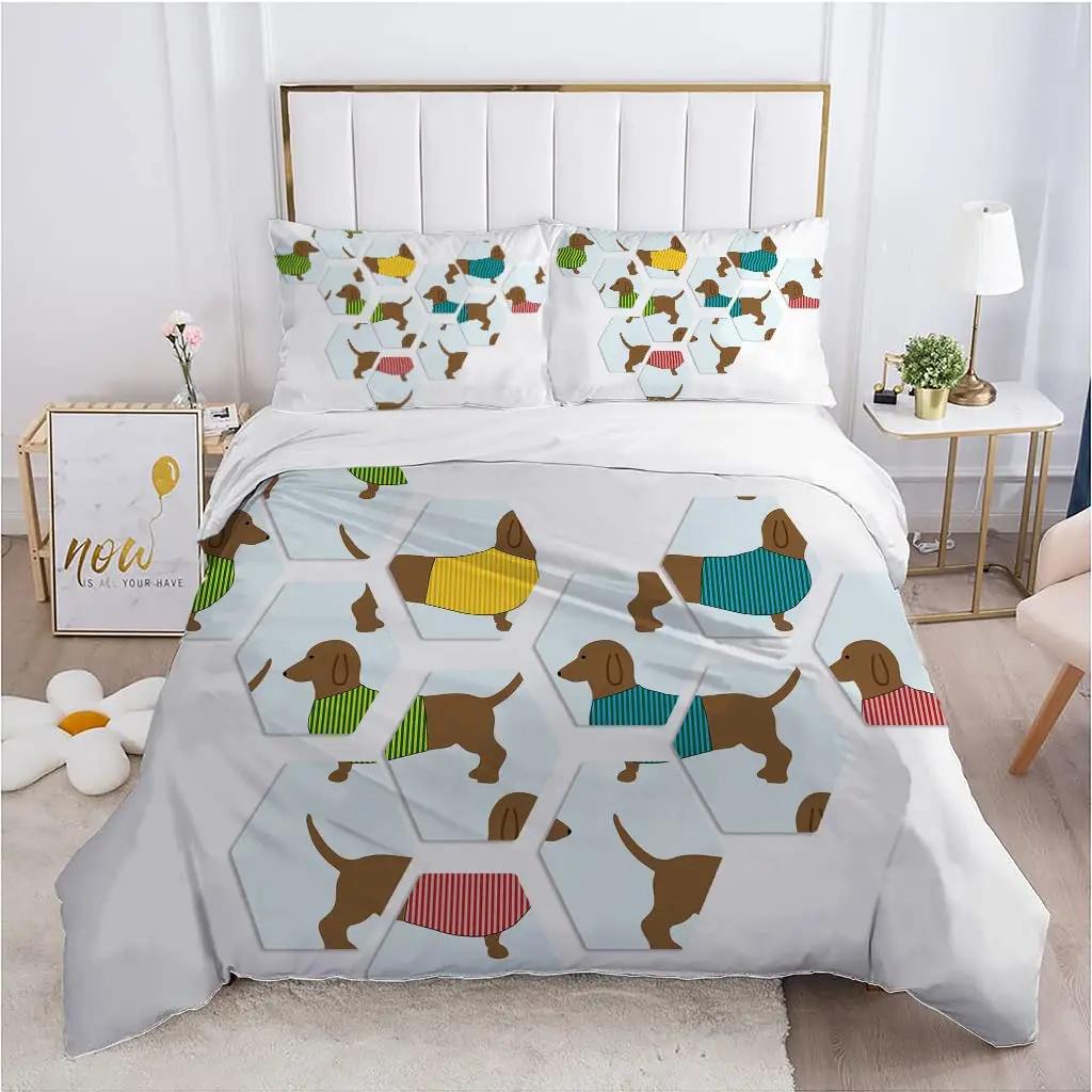Black And Brown Dachshund Sausage Duvet Cover Cartoon Puppy Dog Bedding Set Kids Boys Gifts Bedspread Cover Bedroom Decoration
