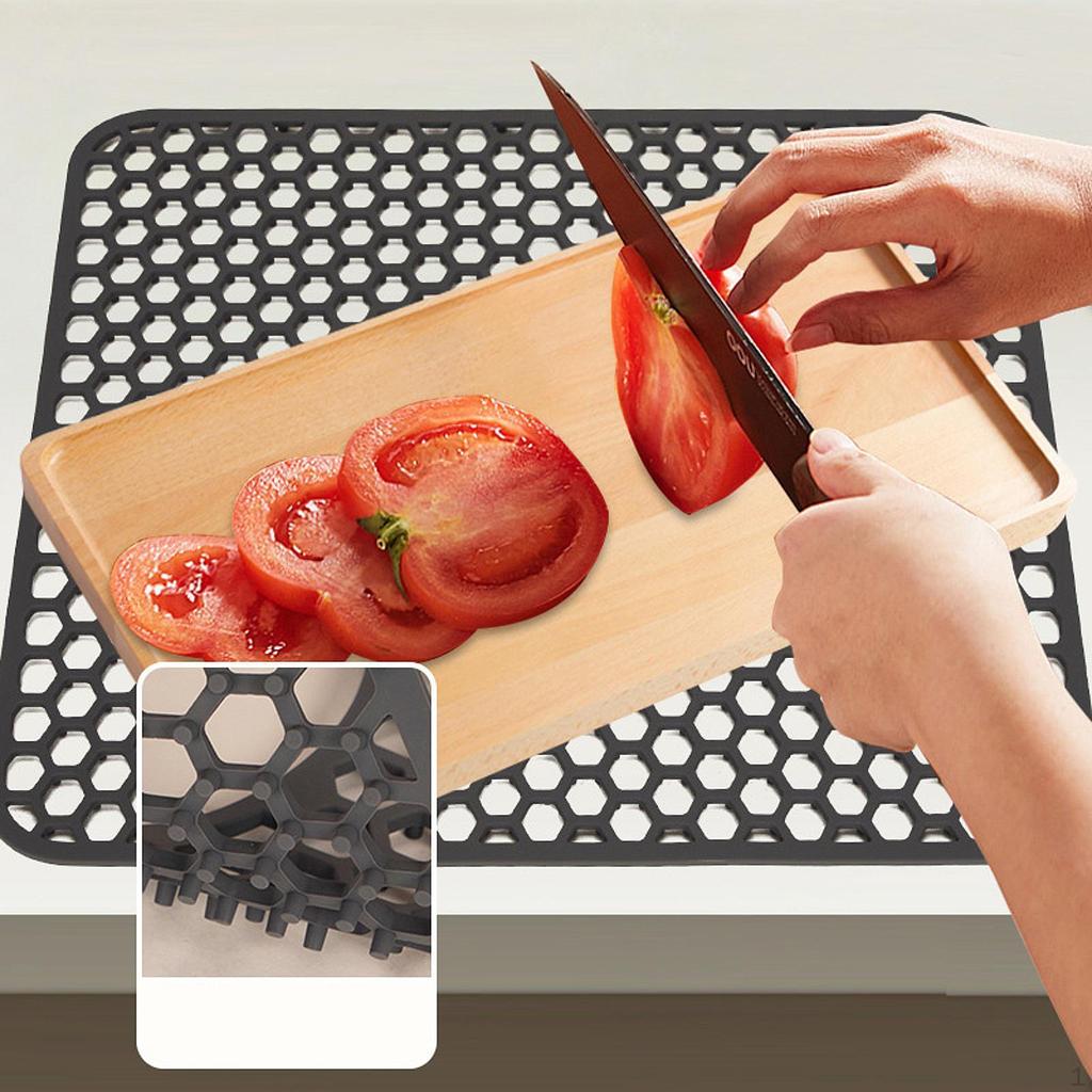 Kitchen Sink Mat Countertop with Center Hole Reusable Protector Silicone Drain Pad for