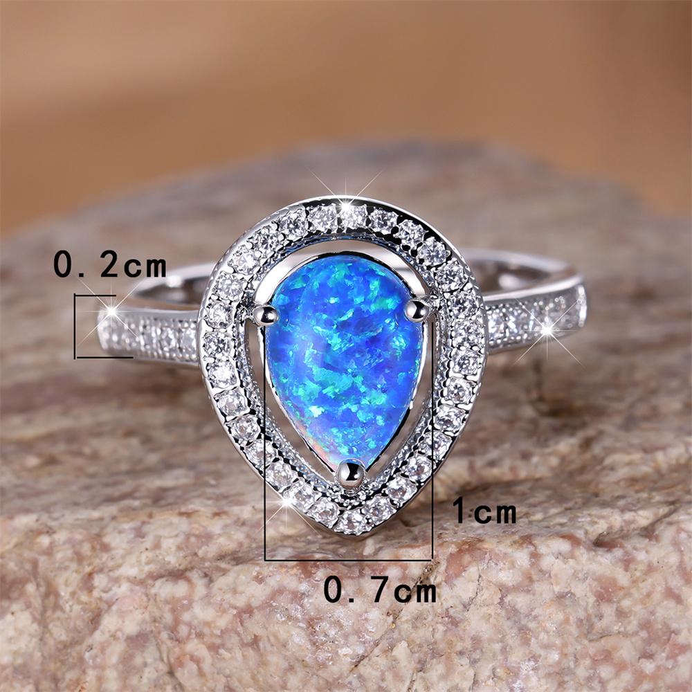 Cute Water Drop Stone Ring Blue Fire Opal Wedding Rings For Women Silver Color Engagement  Accessory Mother's Day Gifts