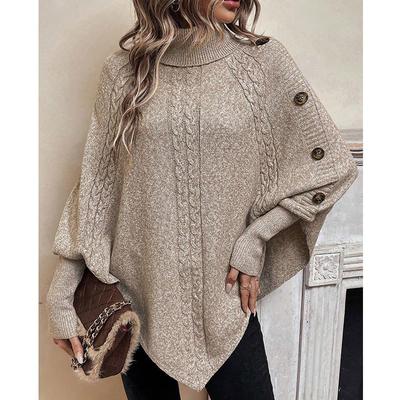 Womens Winter Knit Cape Top With Turn-Down Collar Batwing Sleeve Cable Sweater