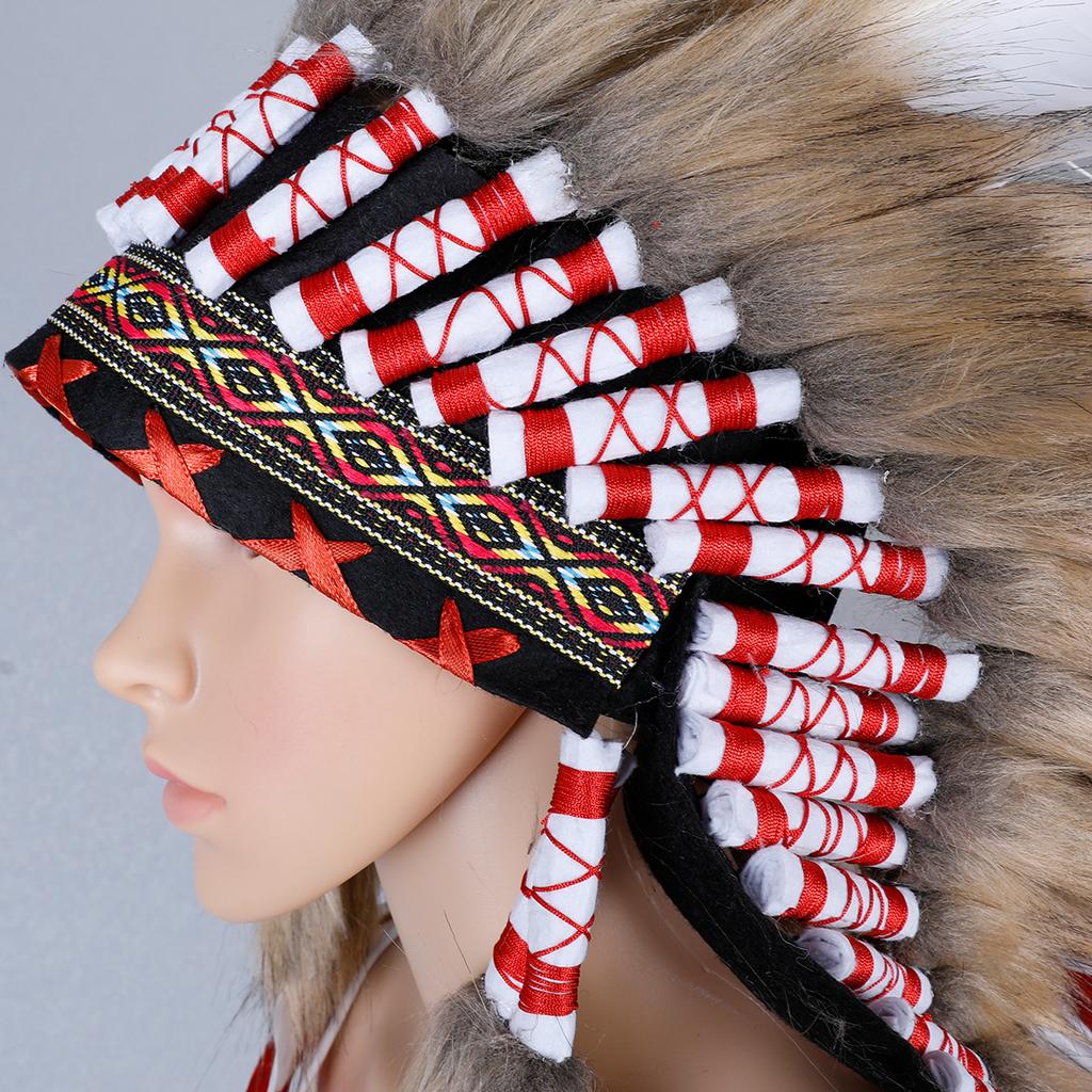 Lightweight Soft Adjustable Handcrafted Bohemian Native American Indian Feather Headdress for Cosplay Music Festivals & Costumes