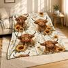 Highland Cow Sunflower Coral Fleece Blanket Farmhouse Floral Decor