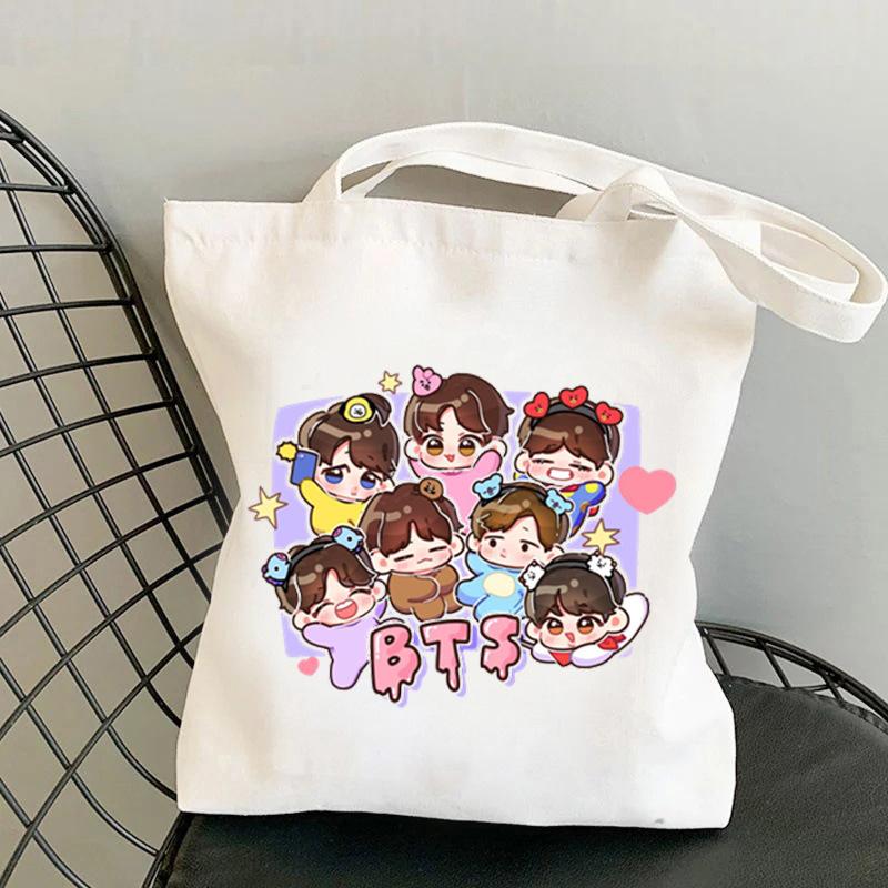 Korean Style Cartoon Print Tote Bag for Women Men Large Capacity Oxford Cloth Shoulder Crossbody Bag Fashionable Commute Backpack KTB